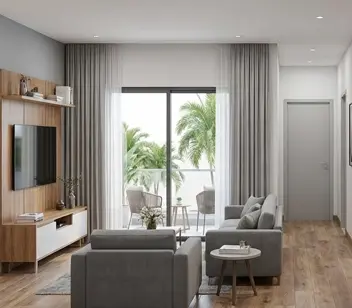 3 BHK Low rise Hall Modern living room with balcony view